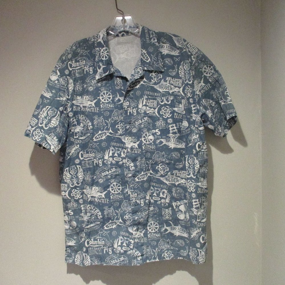 Mens Columbia PFG Shirt Vented Size Medium Blue Short Sleeve